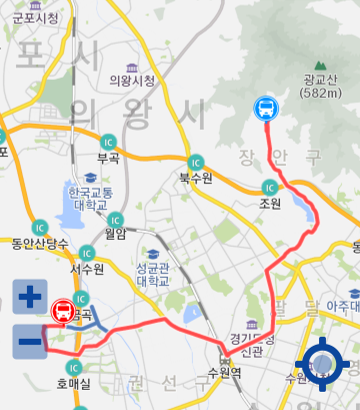 노선정보 화면 하단의 노선도를 클릭하고 운행구간 노선도를 확인합니다.