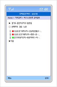선택된 지역 노선 검색결과 리스트 화면입니다.